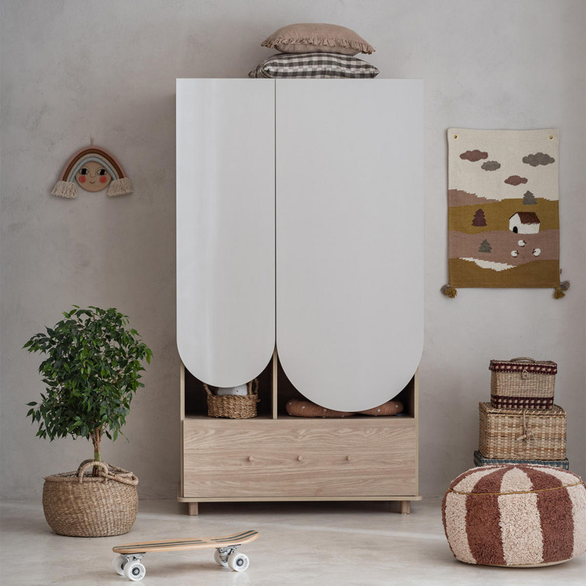 SKŘÍŇ 2DVEŘOVÁ Bloom Béžová a dřevo - hnědá, kompozitní dřevo (100/177/52cm) - Petits-meubles