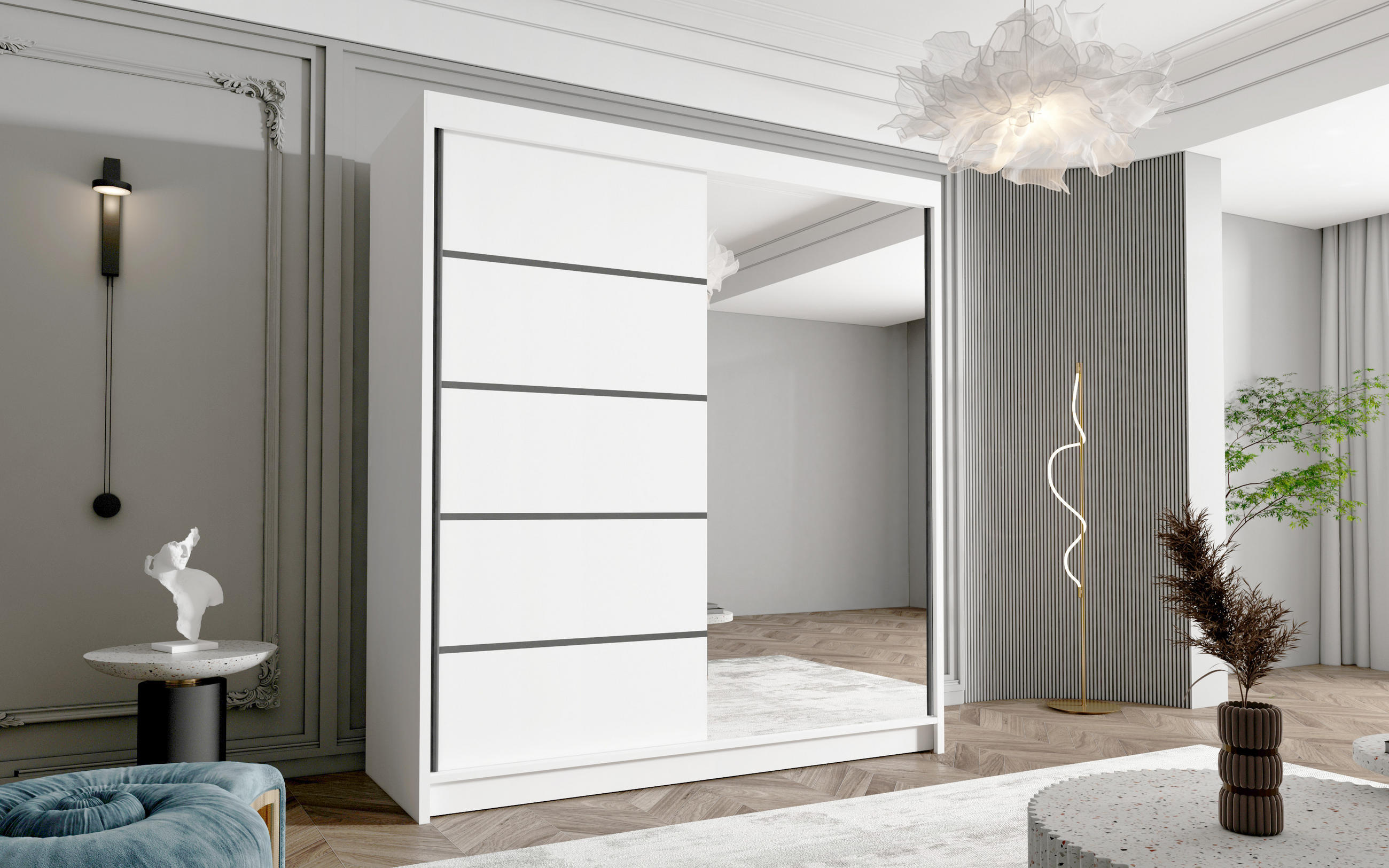 SCHWEBETÜRENSCHRANK Harry III - 180 cm - Weiß, Holzwerkstoff/Metall (180/215/58cm) - Sofnet