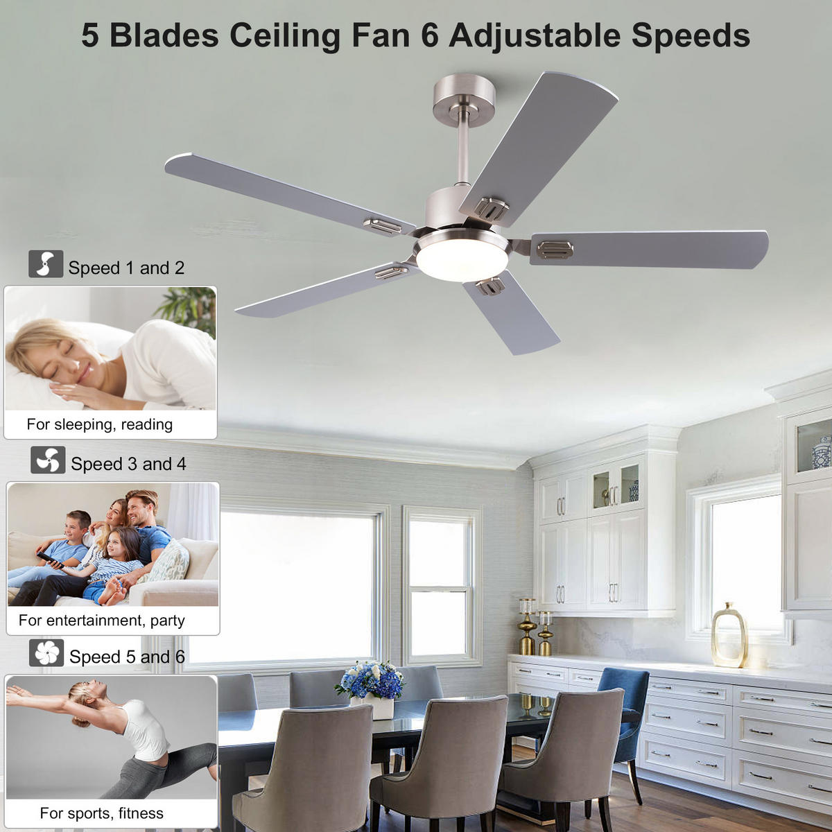 DECKENVENTILATOR DE-16260 52 Zoll flach mit 5 Flügeln & Speicherfunktion - Naturfarben, Holz/Metall (132/132/45cm) - ComfortXL
