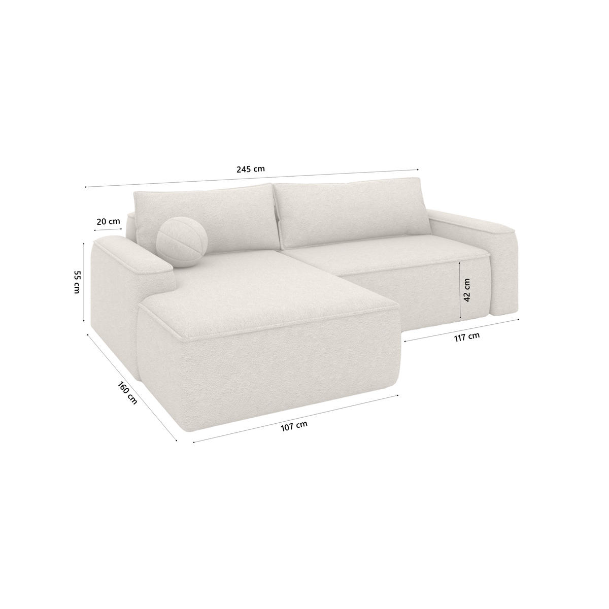 ECKSOFA OTATTI mit Schlaffunktion, Beige - Beige, Textil (245/160cm) - Fedve