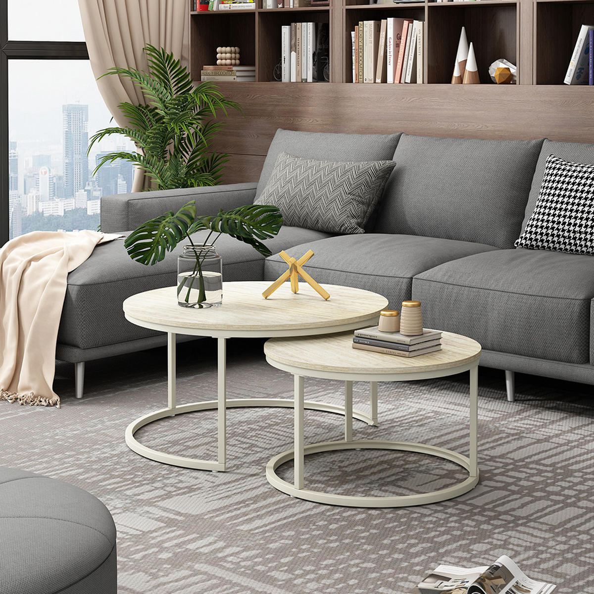 COUCHTISCH-SET Montreal, Travertin/Cashmere, 77 x 77 cm - Kaschmir/Braun, Holzwerkstoff (77/77/40cm) - Vicco