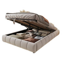 POLSTERBETT 140/200 cm aus Flanellstoff ohne Kopfteil mit LED-Lichtleiste und hydraulischem Stauraum, Beige - Beige, Textil (140/200cm) - Redom