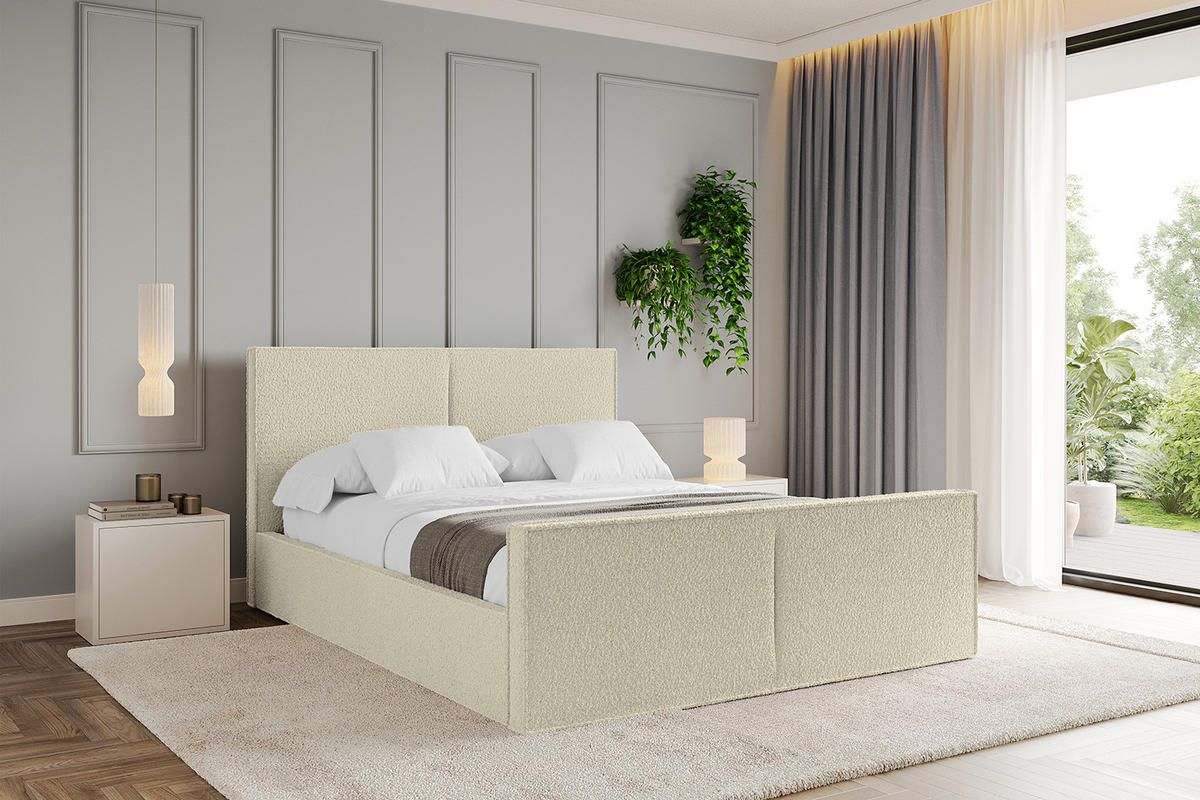 POLSTERBETT mit Bettkasten, Fußteil und Lattenrost, Boxbett mit Matratze H3/H4 - EMMI-Z 160x200 Beige - Taupe, Holzwerkstoff/Textil (160/200cm) - ALTDECOR