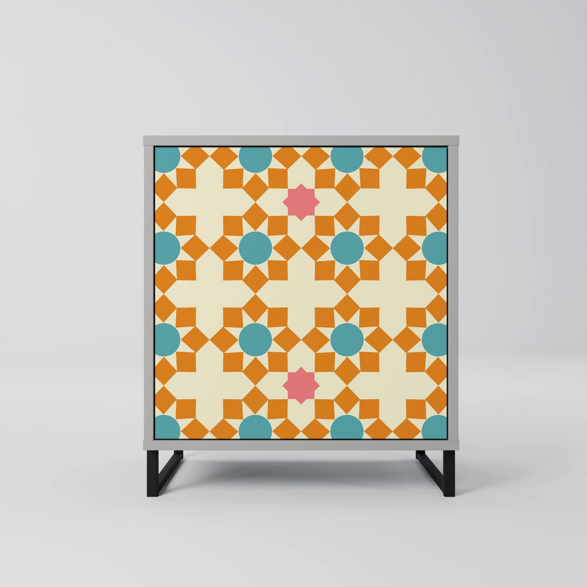 SIDEBOARD FLORAL DECOR, Grau, 57,5x42x57,5 cm, Ohne Füße - Multicolor/Grau, Holzwerkstoff (57.5/57.5/42cm) - SpaceRebels