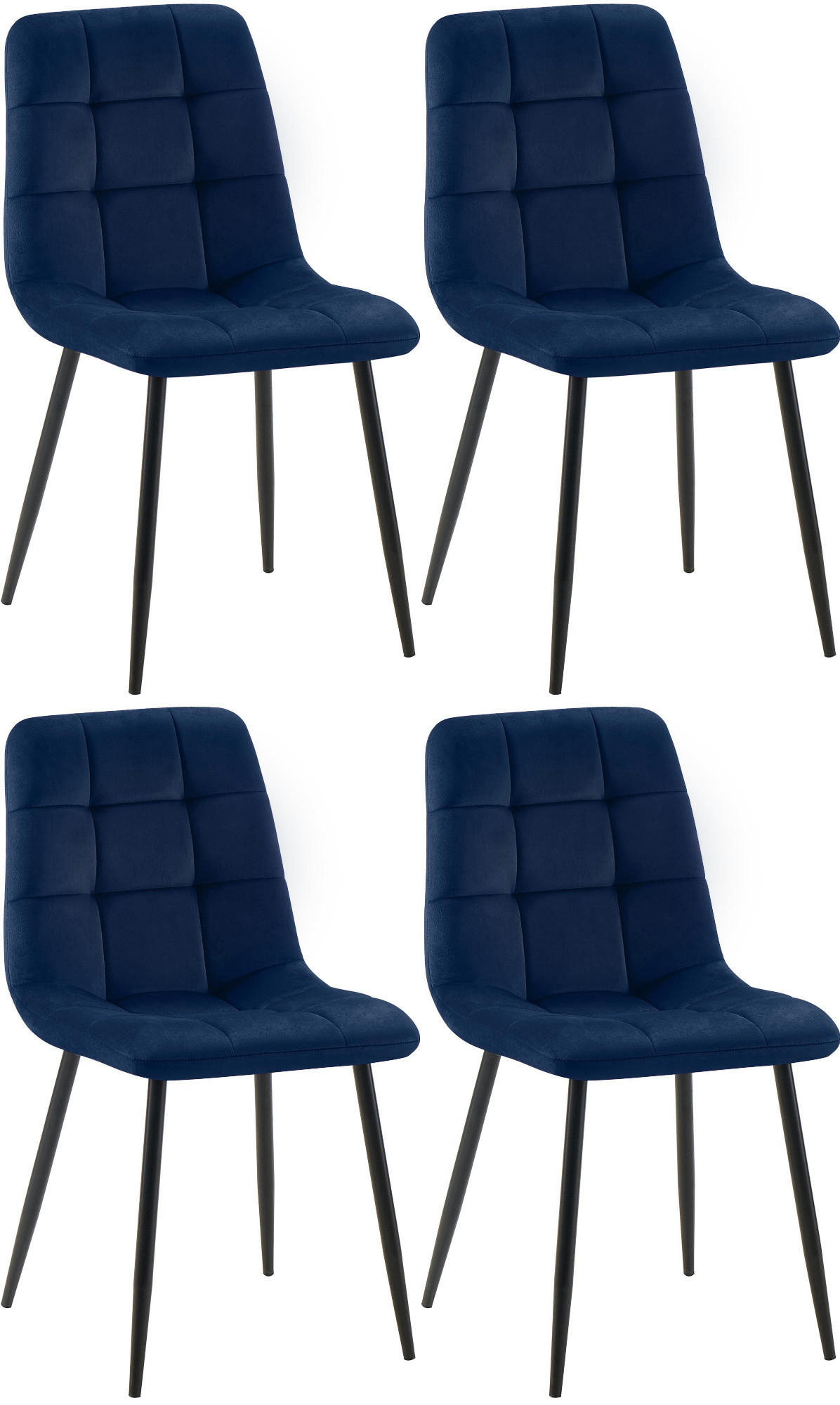 STUHL 4er Set Samt Blau - Blau/Schwarz, Textil/Metall (45/84/55cm) - CLP
