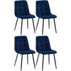 STUHL 4er Set Samt Blau - Blau/Schwarz, Textil/Metall (45/84/55cm) - CLP