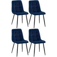 STUHL 4er Set Samt Blau - Blau/Schwarz, Textil/Metall (45/84/55cm) - CLP