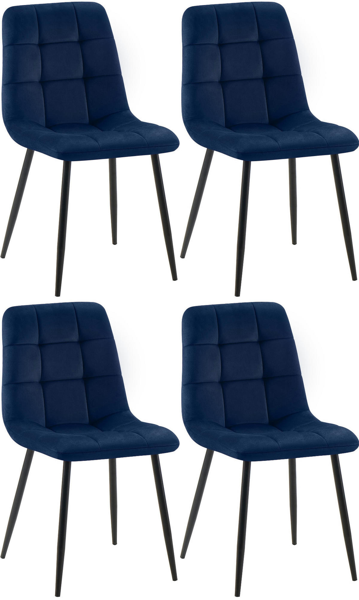 STUHL 4er Set Samt Blau - Blau/Schwarz, Textil/Metall (45/84/55cm) - CLP