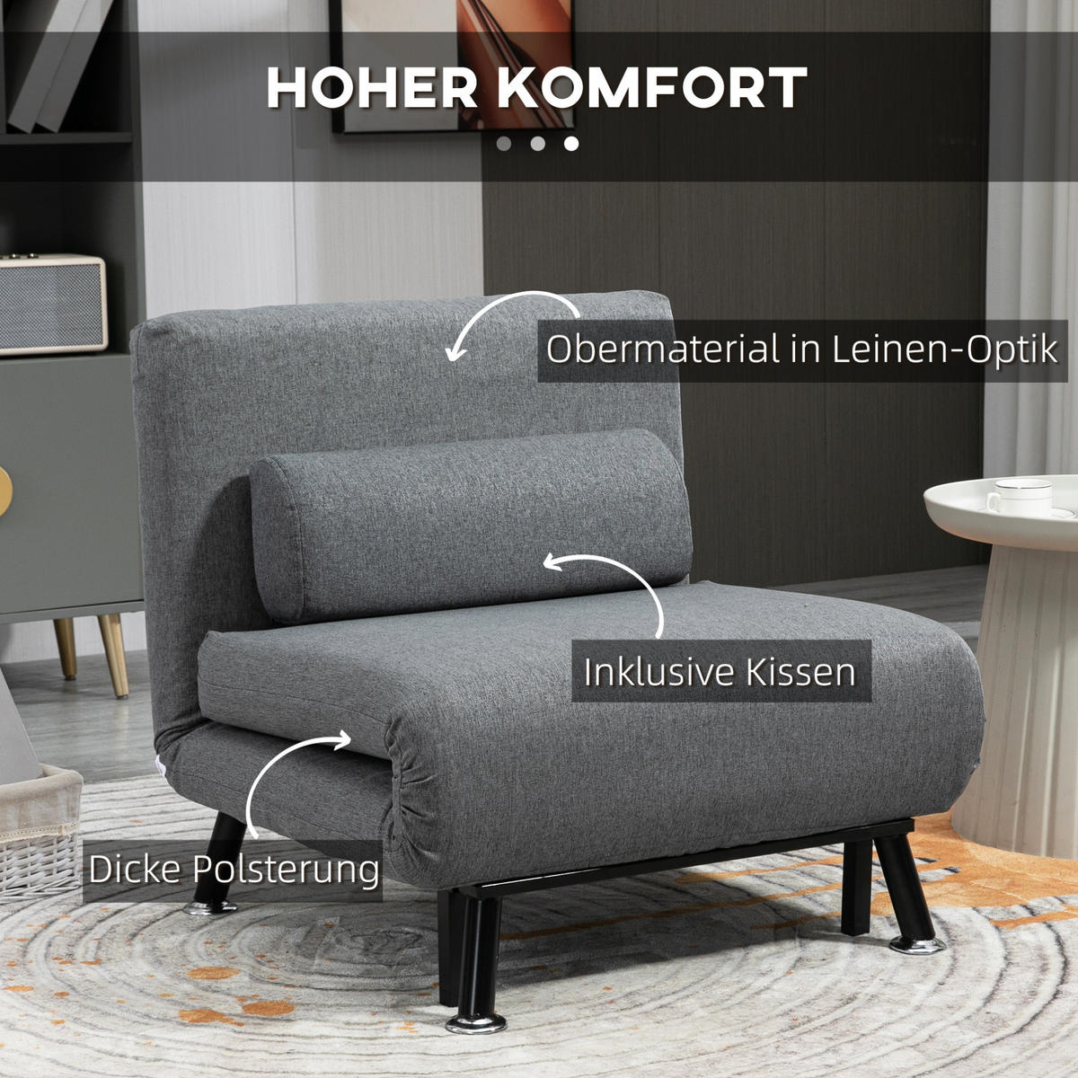 SCHLAFSESSEL in Dunkelgrau 70x75x75 cm mit Schlaffunktion und verstellbarer Rückenlehne - Dunkelgrau, Metall (75/75/70cm) - IVMEU
