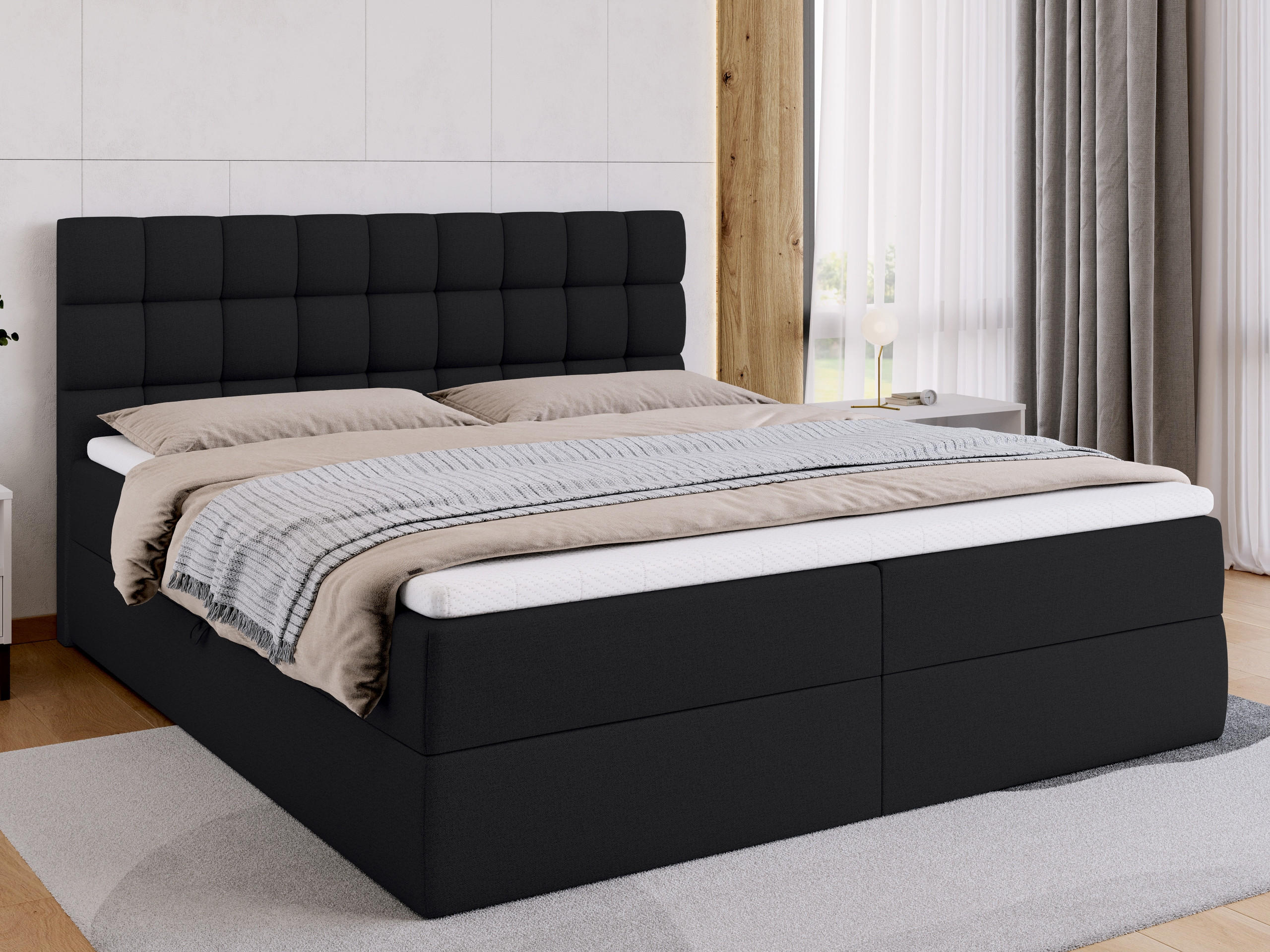 BOXBETT Dakota mit Topper 180/200 Schwarz - Schwarz, Textil (180/200cm) - Bromarkt