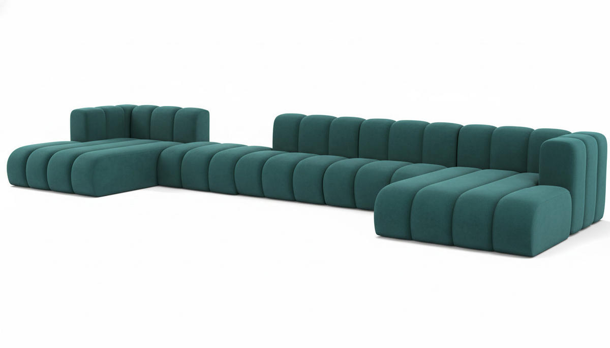 ECKSOFA U-Form Grand U Big XL 500 cm, Velourstoff Salvador, Azurblau - Blau, Holz (500/179cm) - Kaiser Möbel