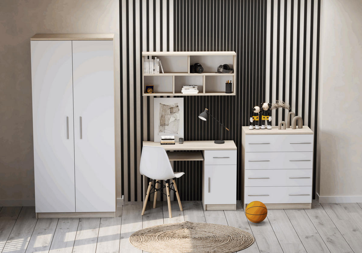 JUGENDZIMMER Arivo in Eiche Sonoma und Weiß 4 teilig - Kinderzimmer Komplett Set - Braun, Holzwerkstoff (80/200/120cm)