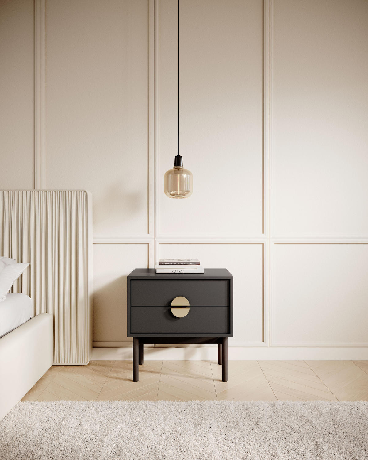 NACHTSCHRANK Stoon Schwarz 55 cm - Goldfarben/Schwarz, Holzwerkstoff/Metall (55.2/57/38cm) - Selsey