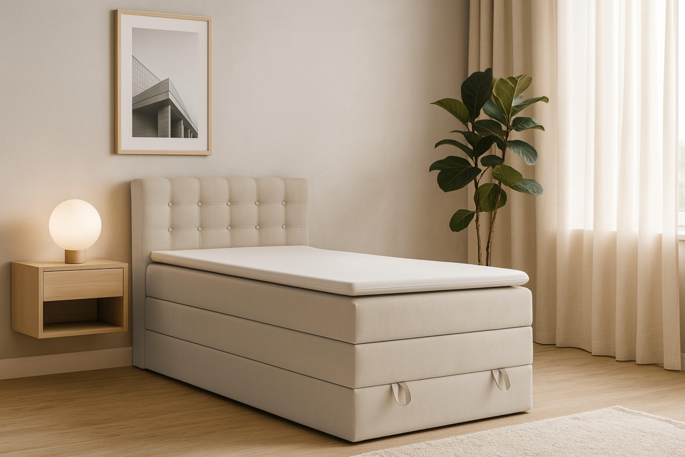 BOXSPRINGBETT JUNG 1 100/200 Velours Beige mit Matratzen H3 + H4 - Beige, Holz/Holzwerkstoff (100/200cm) - Deine Möbel 24