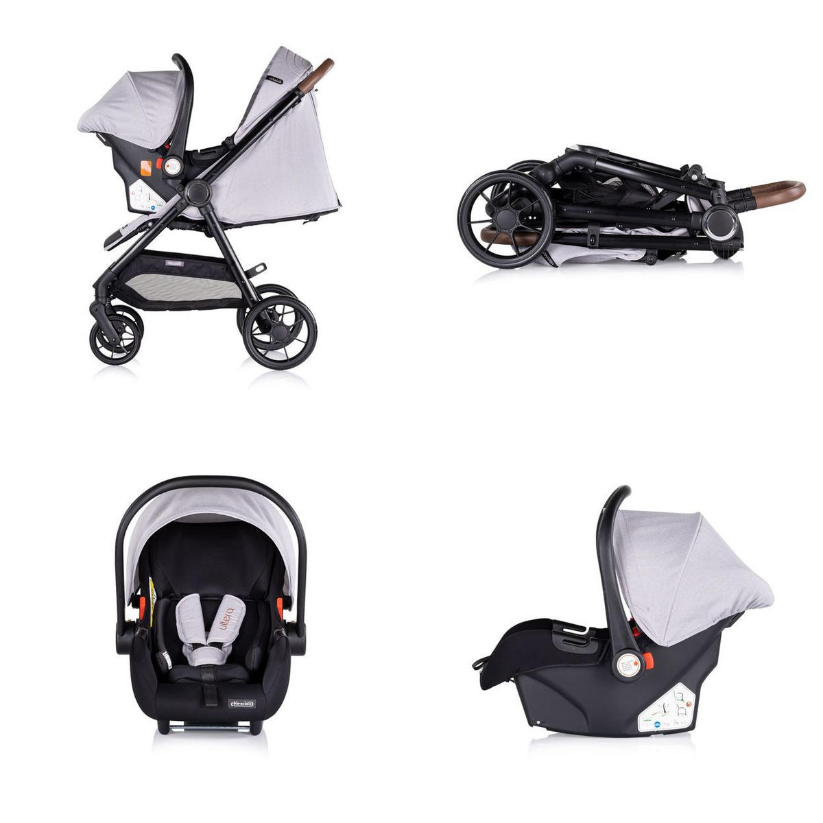 KOMBIKINDERWAGEN Ultera 3 in 1 hellgrau Babyschale Fußabdeckung klappbar Korb - Grau, Metall (75/56/102cm) - Chipolino