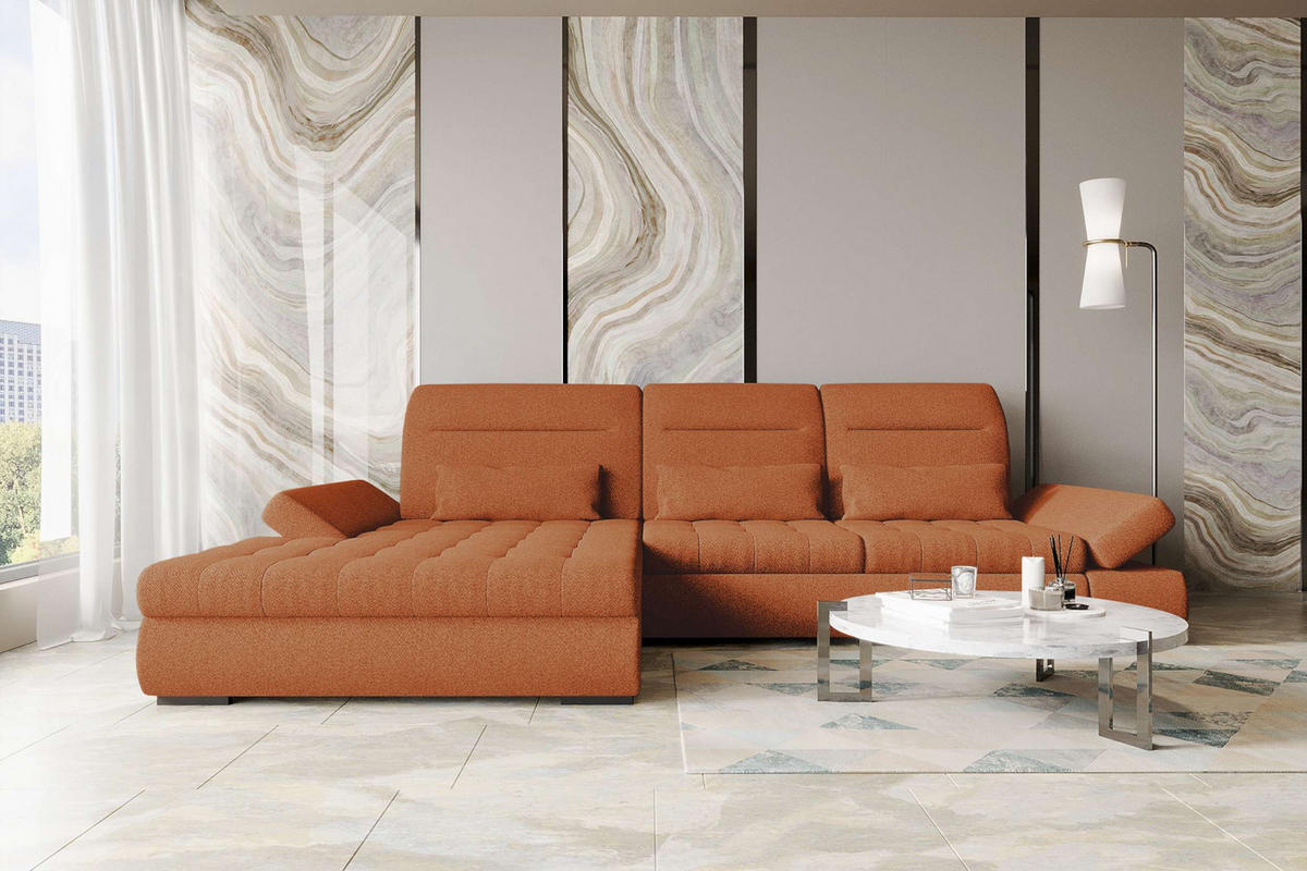 ECKSOFA Toscana Plus Strukturstoff inkl. Schlaffunktion - Rostfarben, Textil (179/300cm) - 99rooms
