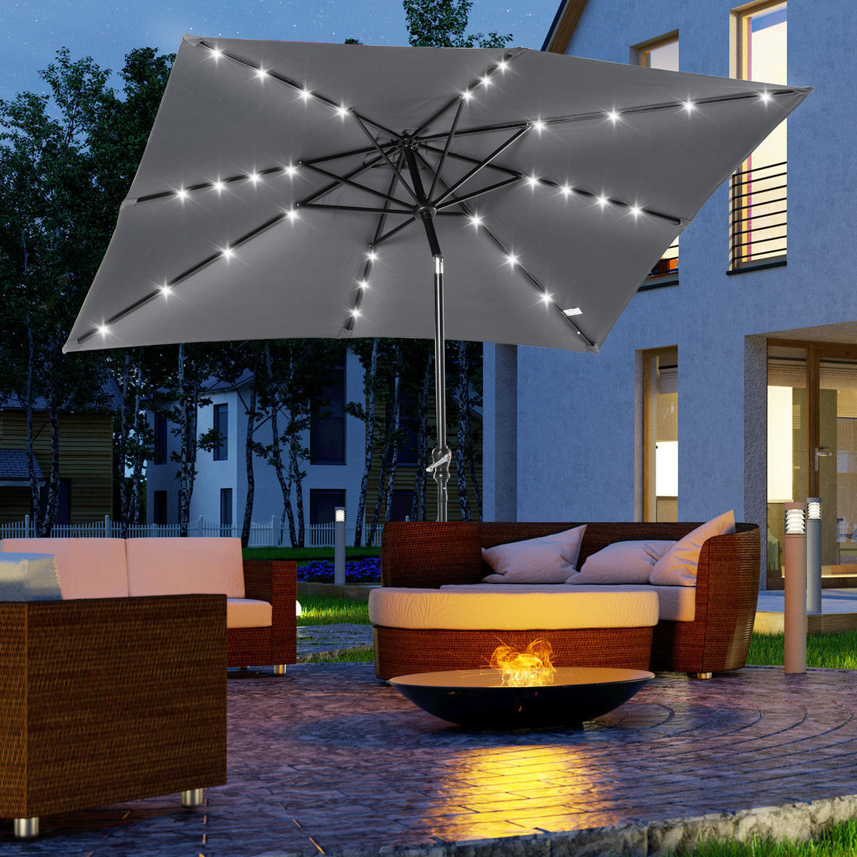 SONNENSCHIRM DE-11397 neigbar, mit LED, 3 x 2 m Grau - Grau, Metall (205/268cm) - ComfortXL