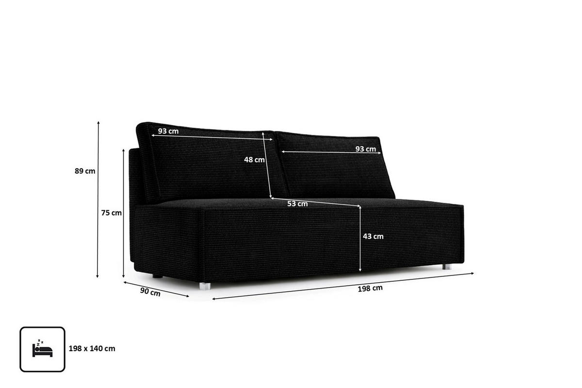 SCHLAFSOFA Mit Bettkasten DUO, Stoff Poso, Schwarz - Schwarz, Holz (198/89/90cm) - Kaiser Möbel