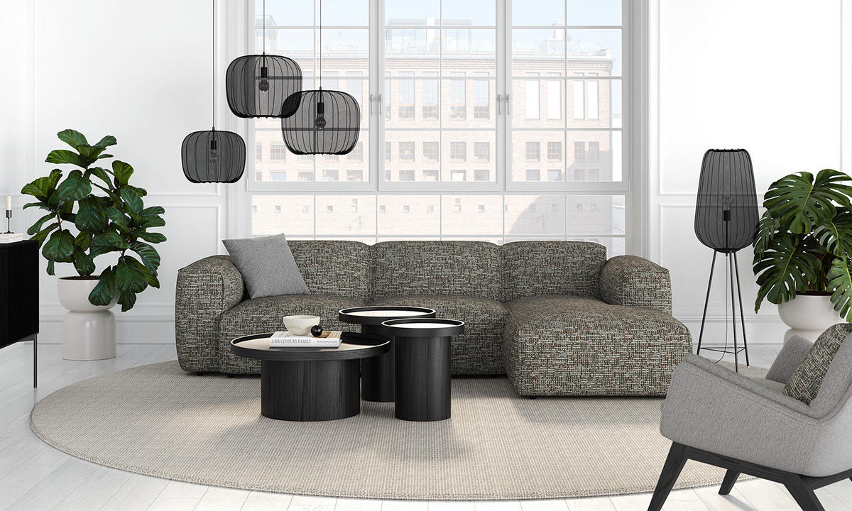 3-SITZER ECKSOFA mit Longchair - Schwarz/Grau, Kunststoff/Textil (284/173cm) - home24