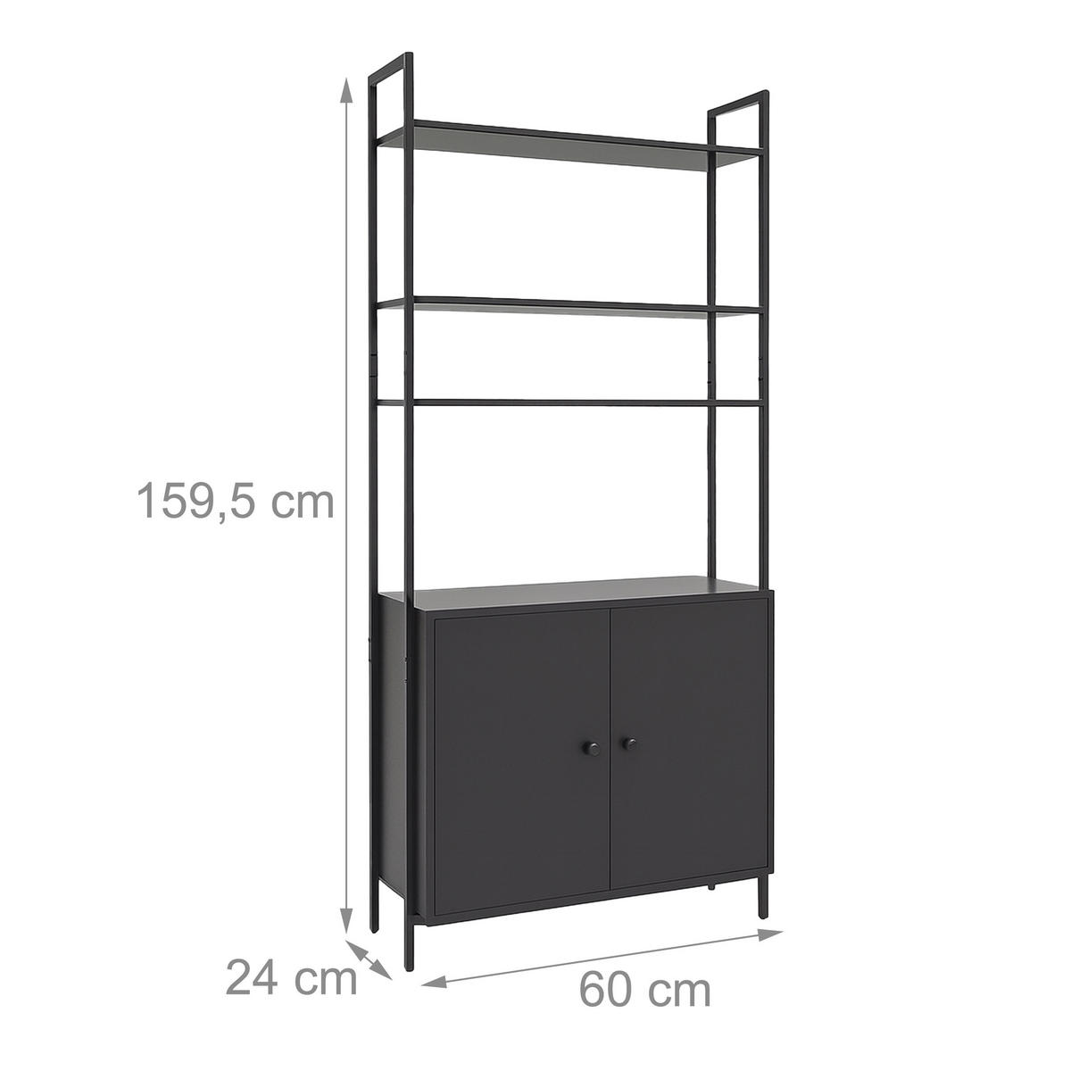 BÜCHERREGAL - Schwarz, Holzwerkstoff/Metall (60/159.5/24cm) - Relaxdays