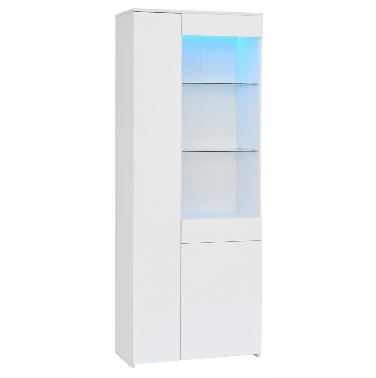 VITRINE 70/35/180 cm mit LED-Beleuchtung, App-Steuerung, Schublade und Hochglanzfront, Weiß - Weiß, Holzwerkstoff (70/180/35cm) - Redom