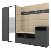 GARDEROBE NELA VIII 250 cm (Modulare Flurmöbel Graphit mit Spiegel & Sitzpolster Beige 04 Set XL) - Beige/Silberfarben, Holz/Holzwerkstoff (250/187/40cm) - Ravio