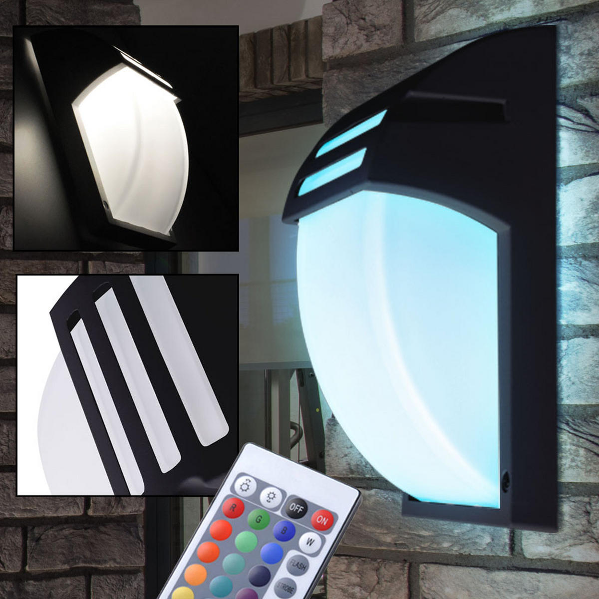 RGB LED AUSSEN-WANDLEUCHTE Schwarz 2er Set - Schwarz, Glas (18/24.5/9.3cm)