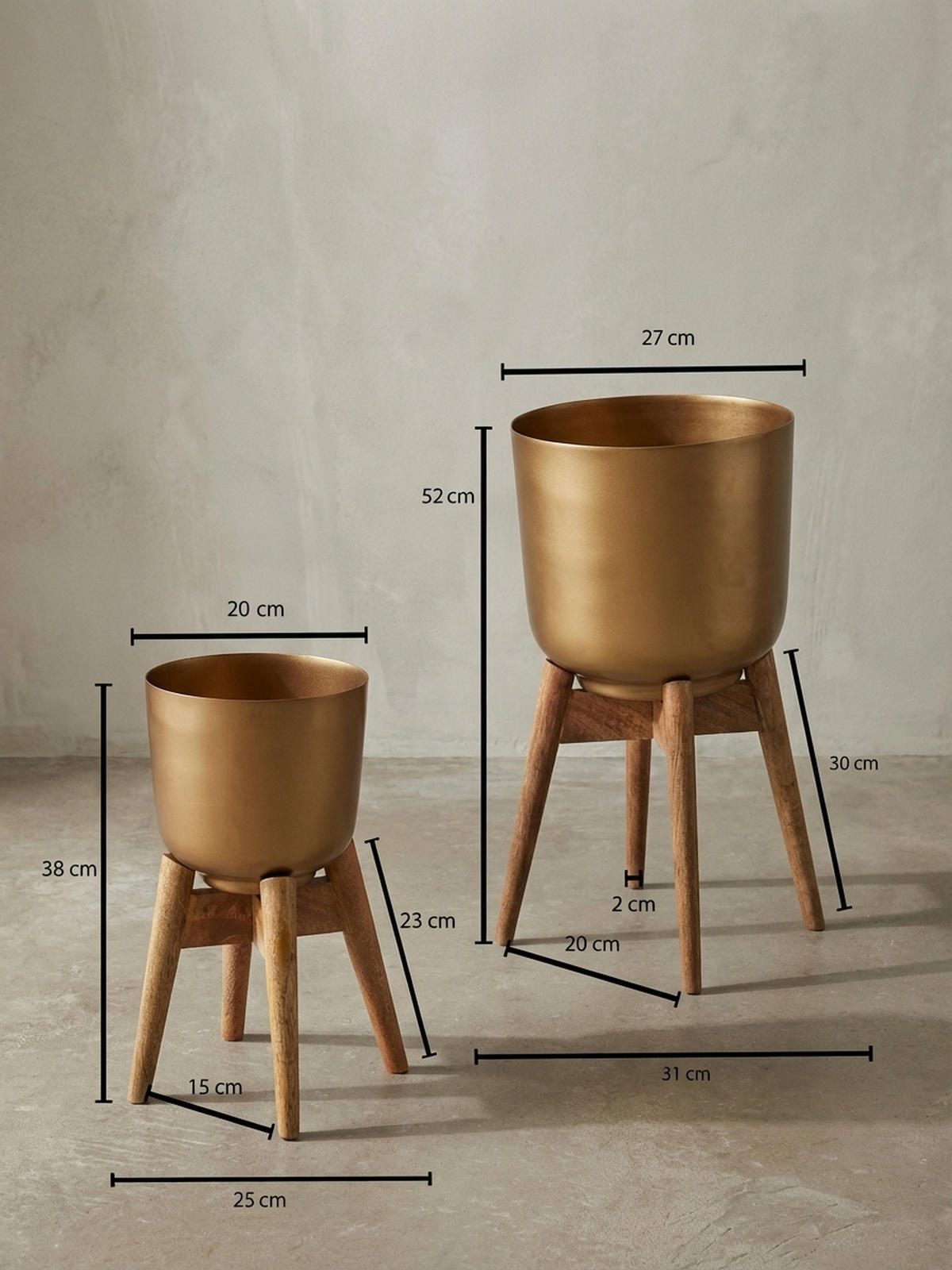 PFLANZKÜBEL Set Alu und Holz Gold/Braun modern 2-teilig - Goldfarben, Metall (51cm) - KADIMA DESIGN