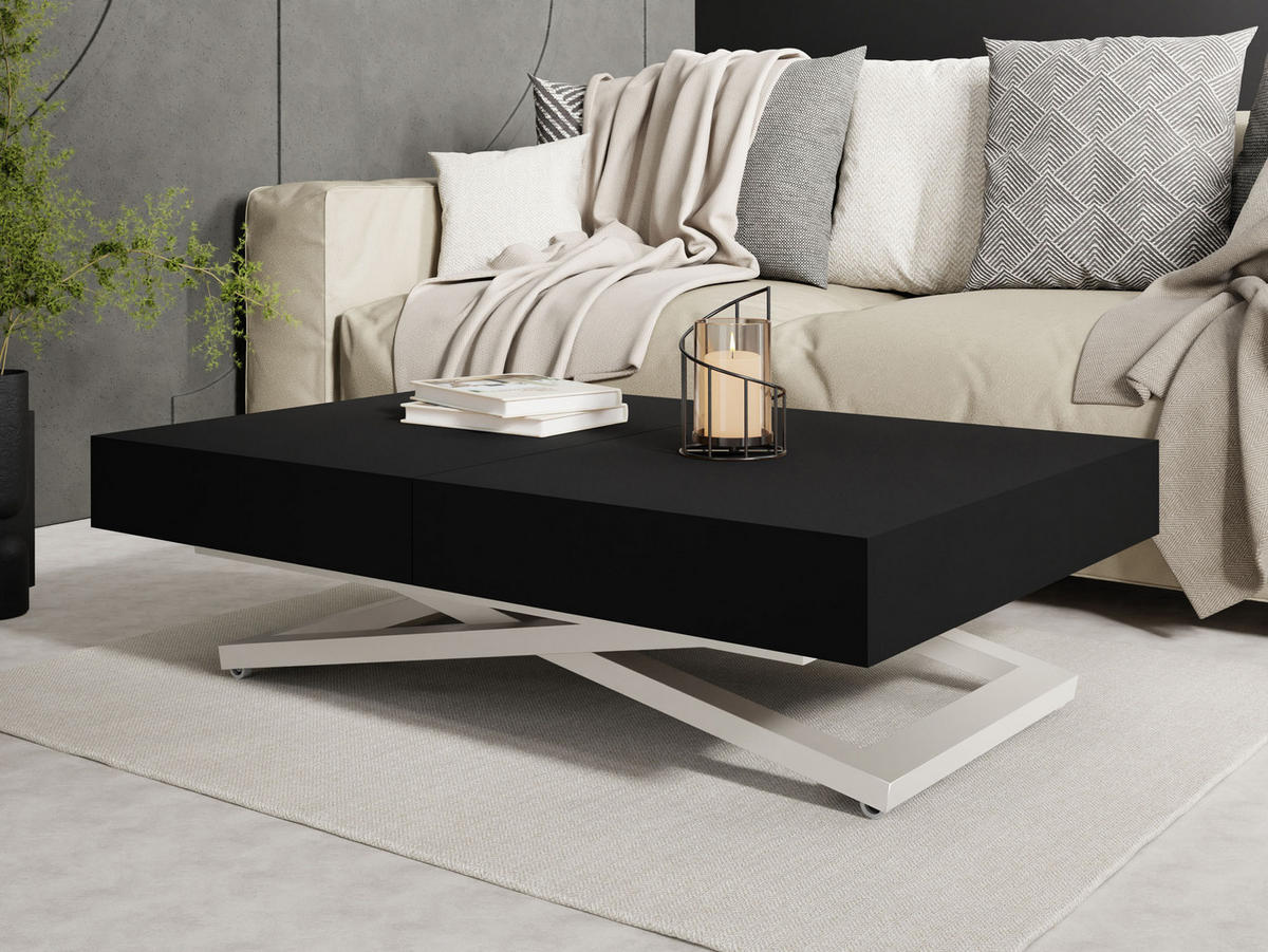 COUCHTISCH Cavetta U höhenverstellbar ausziehbar, Schwarz 120-200/80/27-76 cm - Kaschmir/Schwarz, Holzwerkstoff/Metall (80/120/76cm) - WFL GROUP