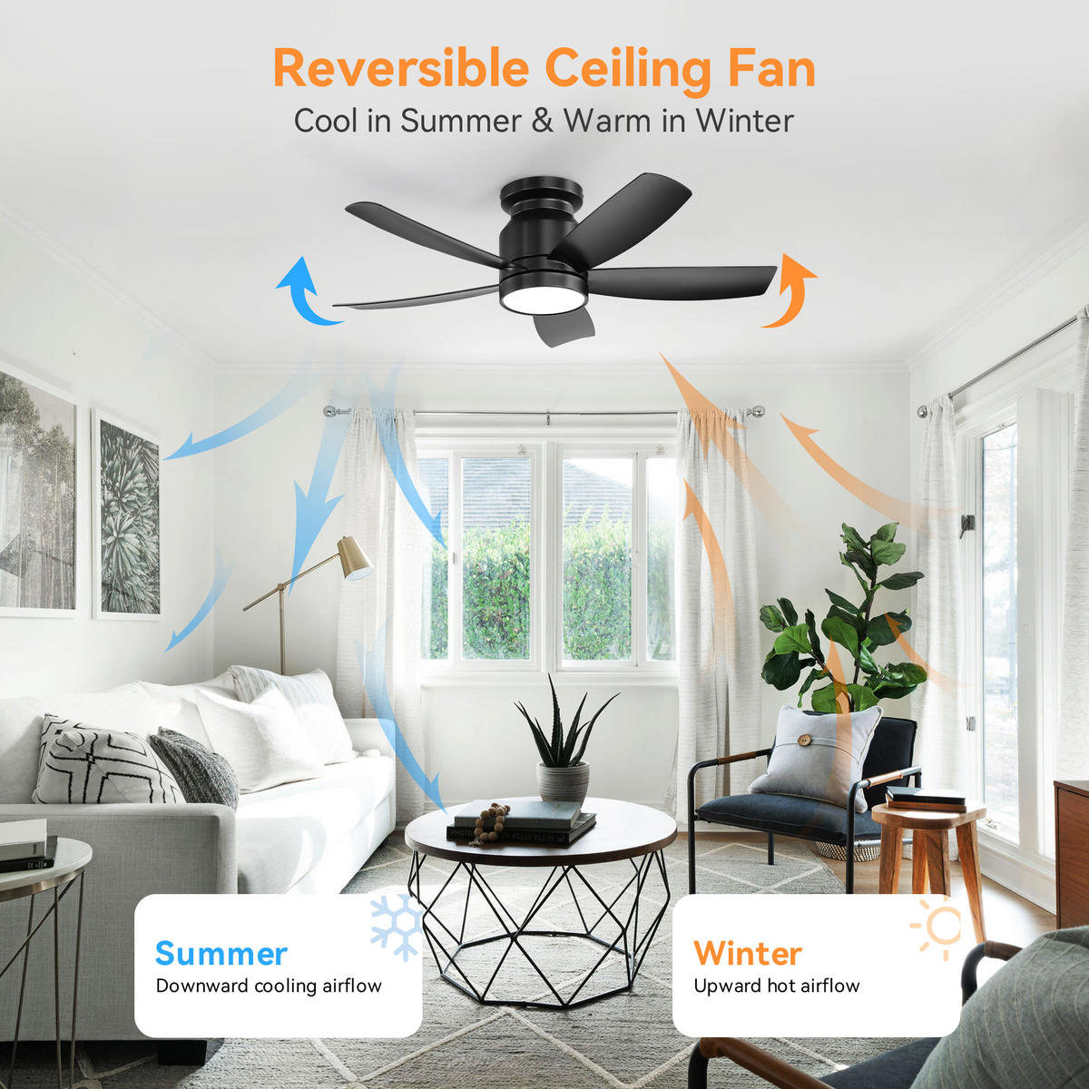 DECKENLEUCHTE mit Ventilator 106cm, mit 18W LED, Fernbedienung, 5 ABS-Flügeln - Schwarz, Kunststoff (106.68/106.68/36.3cm) - Kaket