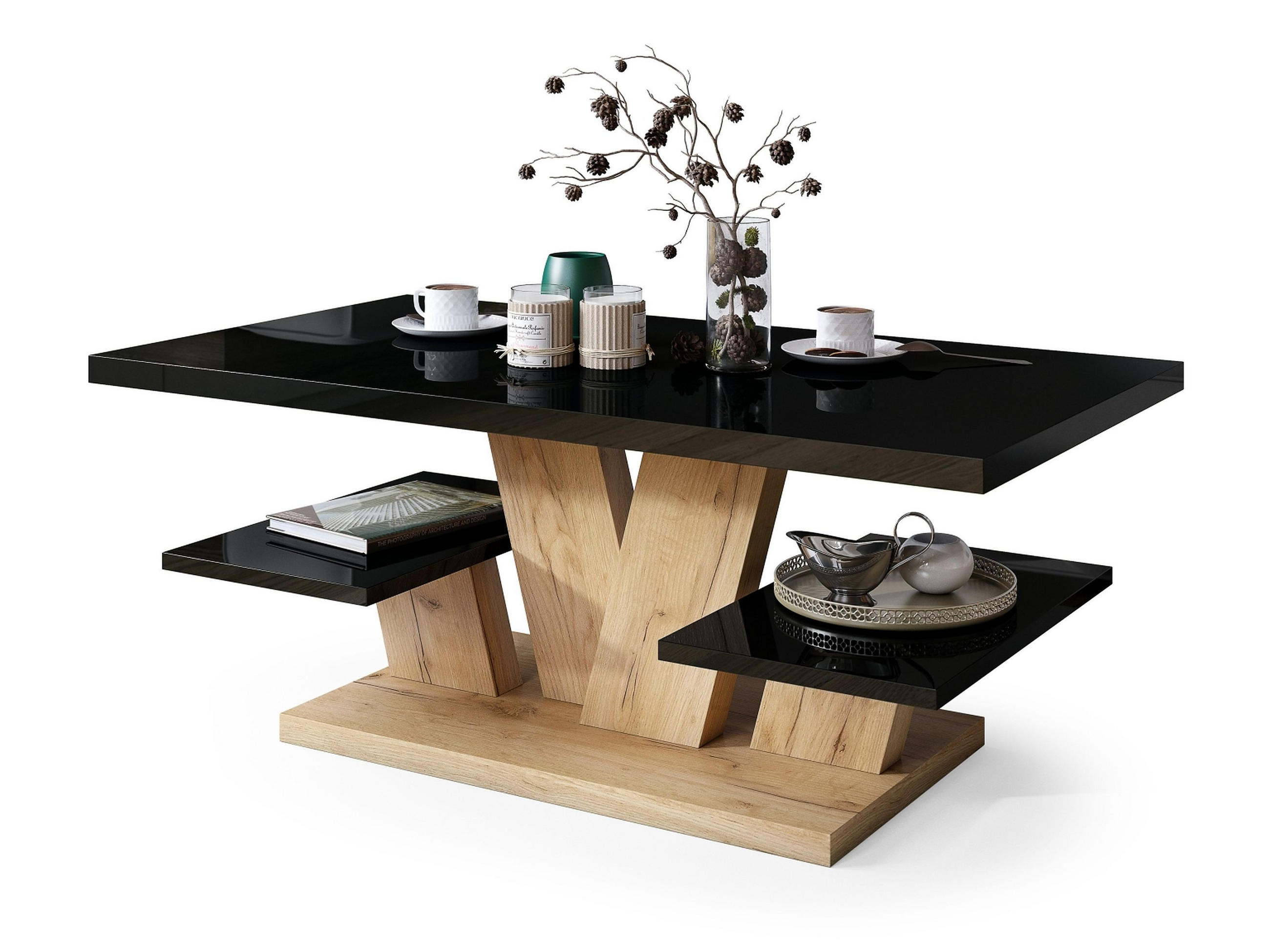 designimpex Couchtisch Schwarz Hochglanz 110x45x60 cm