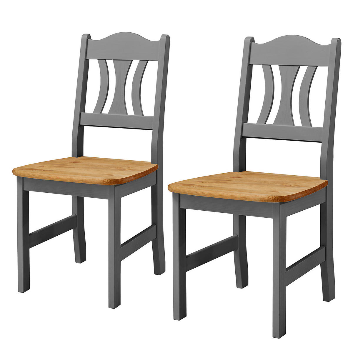 ESSGRUPPE - 5-teilig - Kiefer massiv - Grau/Kieferfarben, Holz (77/77/74cm) - home24