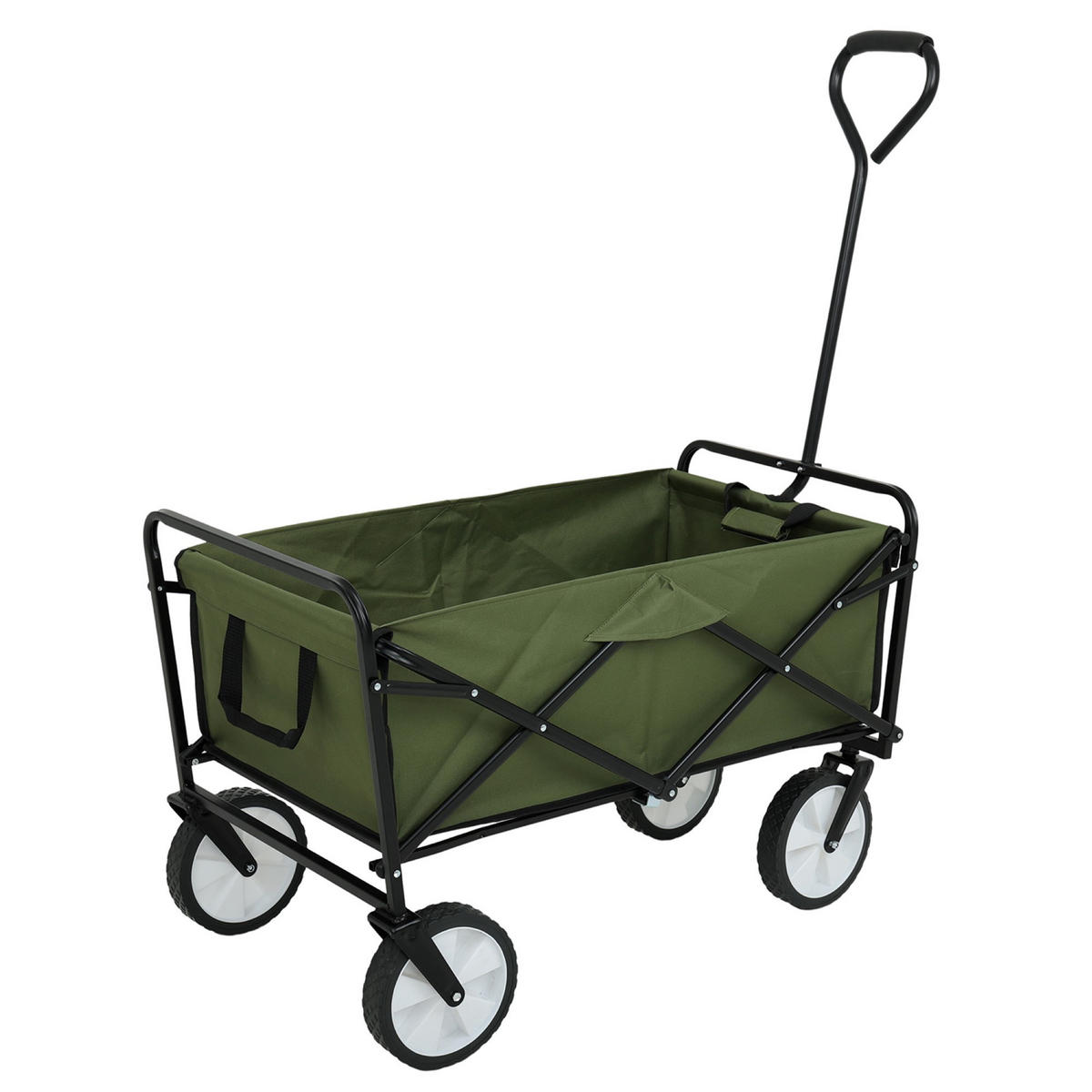 CĂRUCIOR DIN LEMN TIP VAGON, se poate strânge, cu capacitate de încărcare de 110 kg - verde, material textil (50/59/50cm) - RAUMHIRSCH FURNITURE