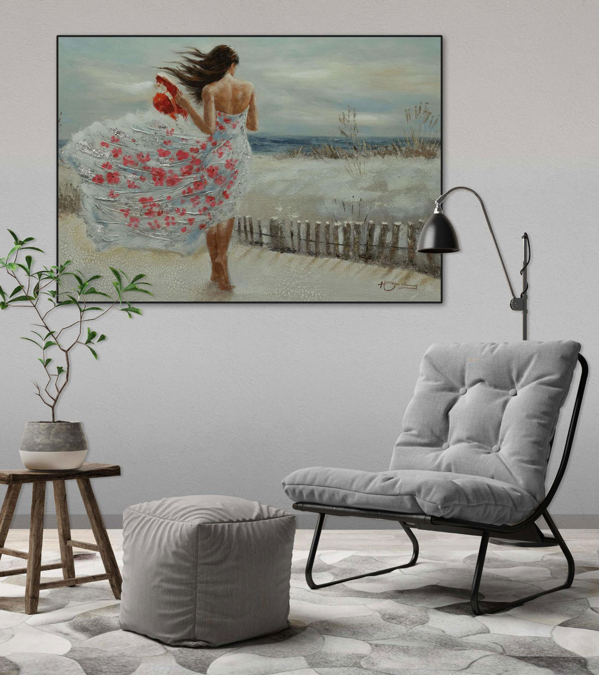 ACRYLBILD HANDGEMALT 100/70 cm - Weiß/Braun, Holz/Textil (1.9/70cm) - KUNSTLOFT