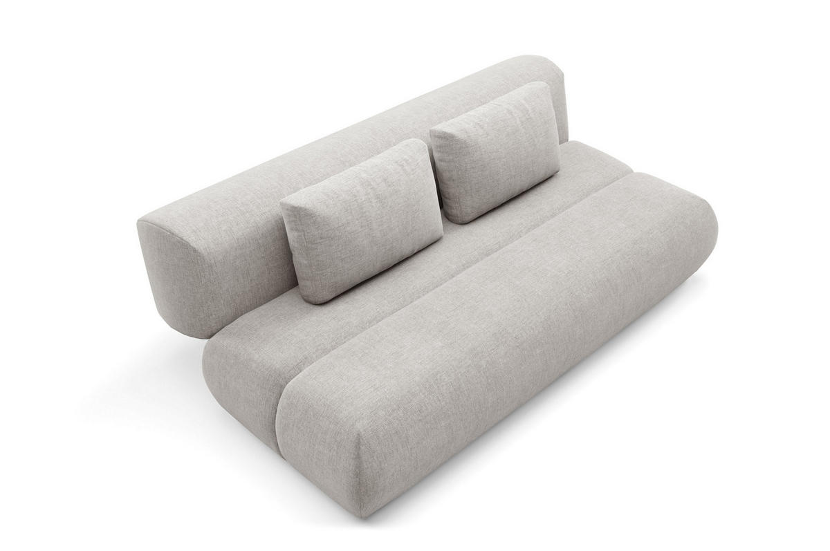BETTSOFA ATOMO Beige Chenille-Stoff mit Schlaffunktion - Beige, Holz (217/82/134cm) - MASSENO
