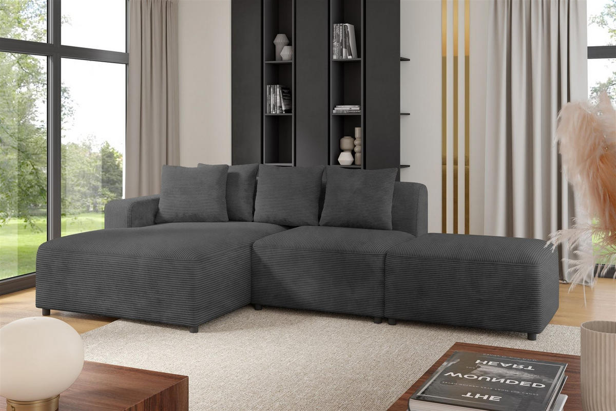 ECKSOFA Megan Xs In Poso - Dunkelgrau, Holzwerkstoff/Textil (304/165cm) - Fun Möbel