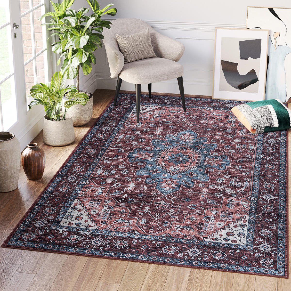 TEPPICH DUBAI bordeaux orientalisch 90/150 cm - Bordeaux, Textil (90/150cm) - Tapiso