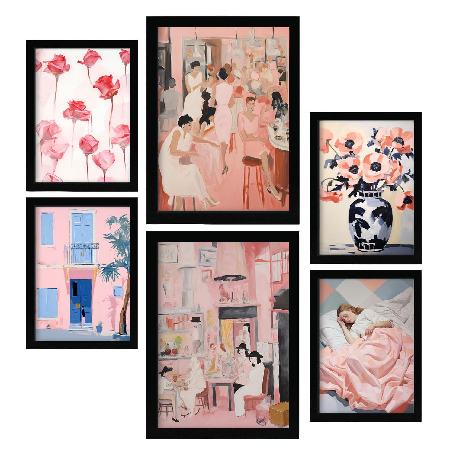 POSTER Set Mit 6 Warm Nach Hause In Vielseitiger A3 & A4 Schwarzer Rahmen - Schwarz, Papier (29/3cm) - Nacnic