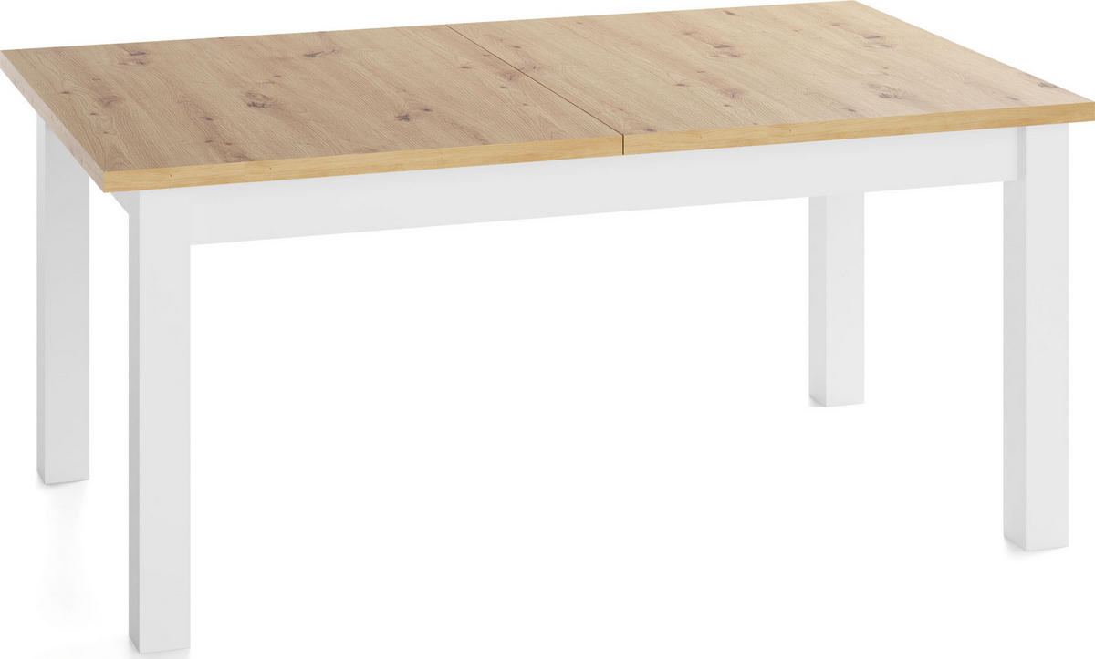 ESSTISCH Lindberg Weiß ausziehbar verlängerbar rechteckig, Eiche Artisan Hellbraun 120-160/80/77 cm - Weiß/Eiche Artisan, Holz/Holzwerkstoff (120/80/77cm) - WFL GROUP