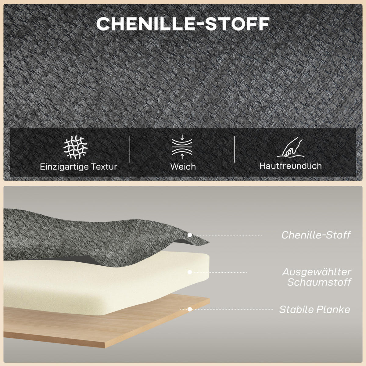 2-SITZER-SOFA DE-06572 kleines Chenille-Sofa mit Flügelrücken, dicker Sitz Grau - Grau, Holz/Textil (117/78.5/65cm) - ComfortXL