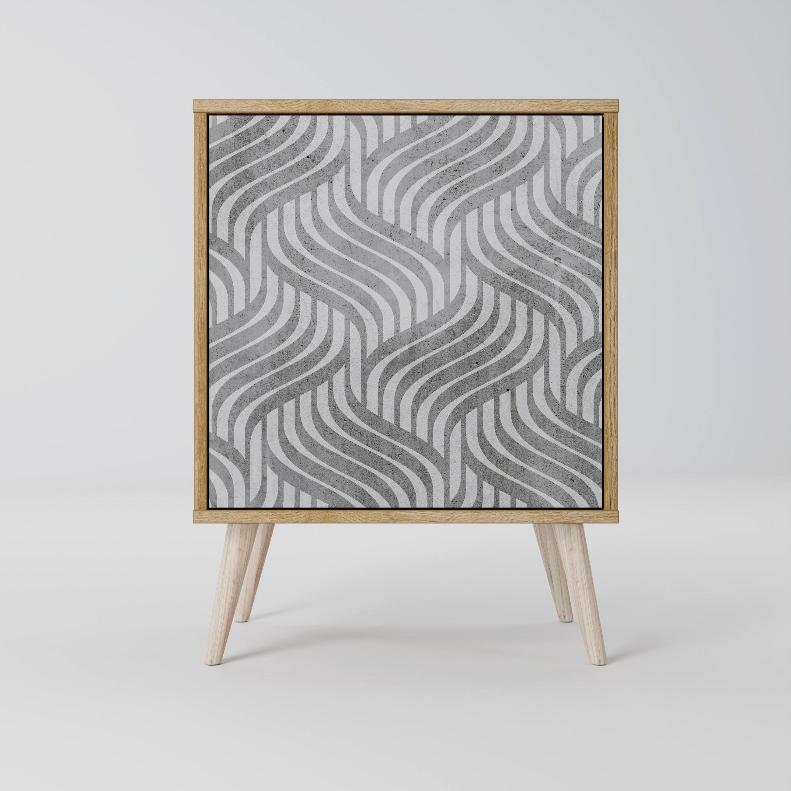 SIDEBOARD CONCRETE MOVEMENT, Eichefarben, 57,5x42x77,5 cm, Schräge Buchenholzfüße - Eichefarben/Buchefarben, Holzwerkstoff/Buchenholz (57.5/77.5/42cm) - SpaceRebels