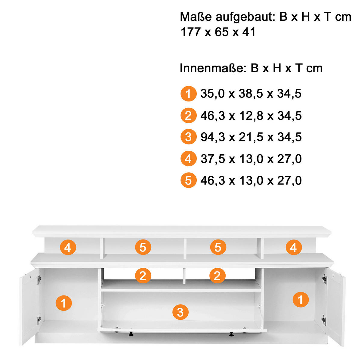 TV-LOWBOARD weiß 177 cm, TV Unterteil im Landhausstil inklusive Podest - Silberfarben/Weiß, Holzwerkstoff/Metall (177/65/41cm) - Top.Furn