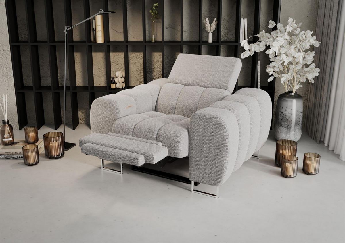 SESSEL Bastien Relax In Stoff Aragon - Hellgrau, Holzwerkstoff/Textil (125/95/97cm) - Fun Möbel
