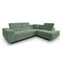 ECKSOFA L Form Konak Salbeigrün 276/201/90 cm Rechts mit Schlaffunktion - Salbeigrün/Silberfarben, Textil/Metall (276/203cm) - AX Living