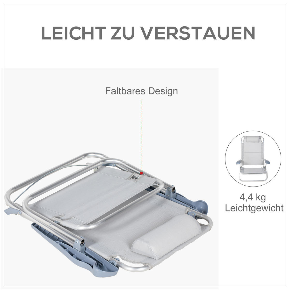 STRANDSTUHL 2er Set Aluminium Mesh-Gewebe Hellgrau - Hellgrau, Textil/Metall (62/80/65cm) - Outsunny