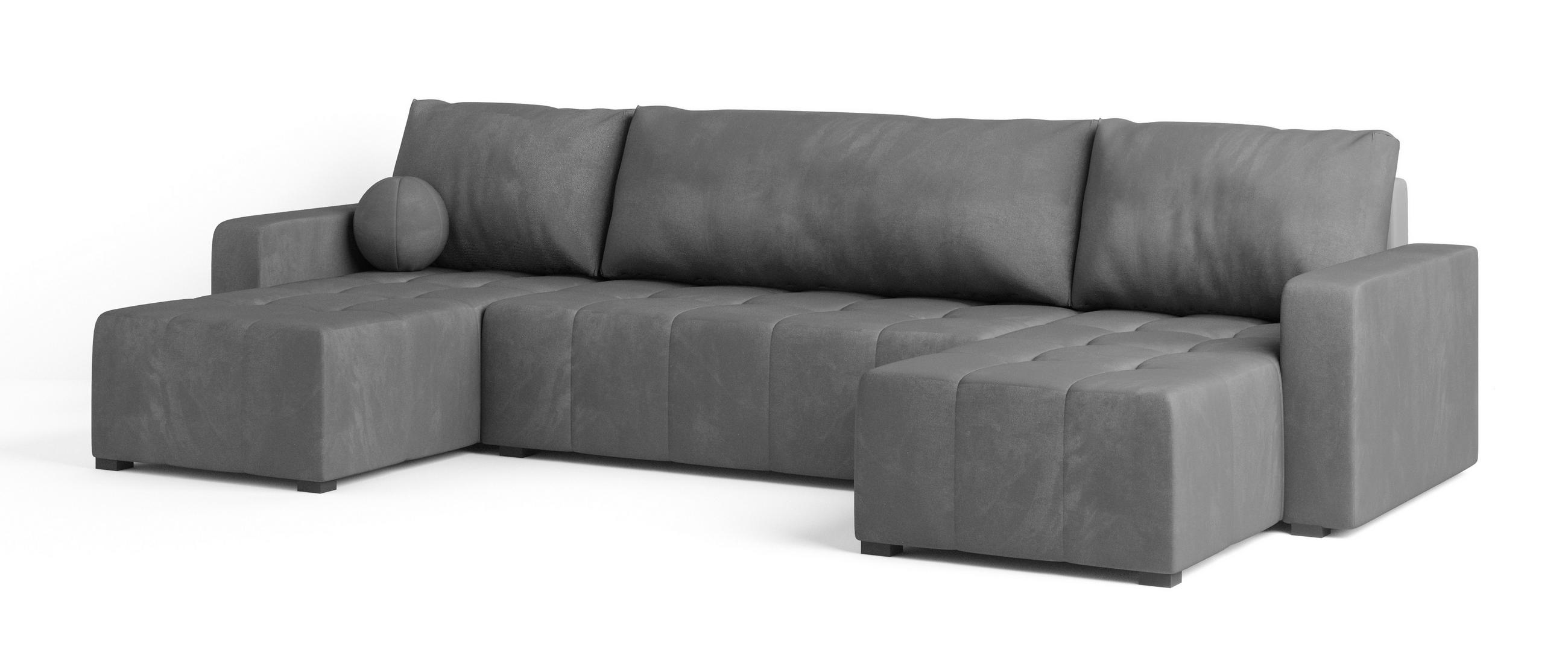 WOHNLANDSCHAFT TOLARI Grau Plüsch-Stoff mit Schlaffunktion - Grau, Holz (295/85/140cm) - MASSENO