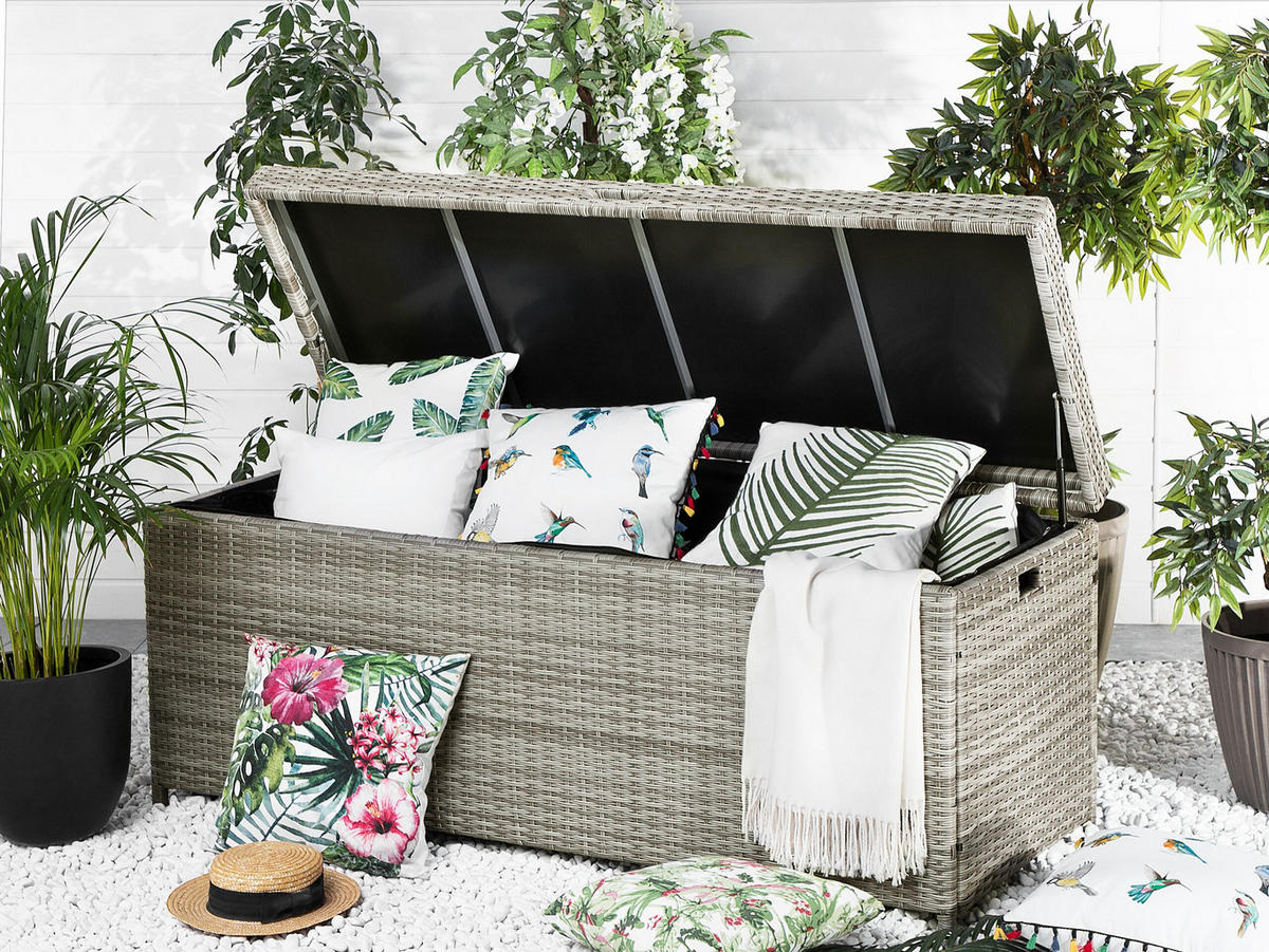 AUFLAGENBOX Rattan grau 158/63 cm Modena - Grau, Kunststoff (158/66/63cm) - Beliani