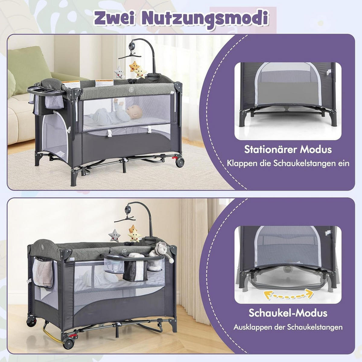 BEISTELLBETT mit Matratze blau - Blau, Textil - COSTWAY