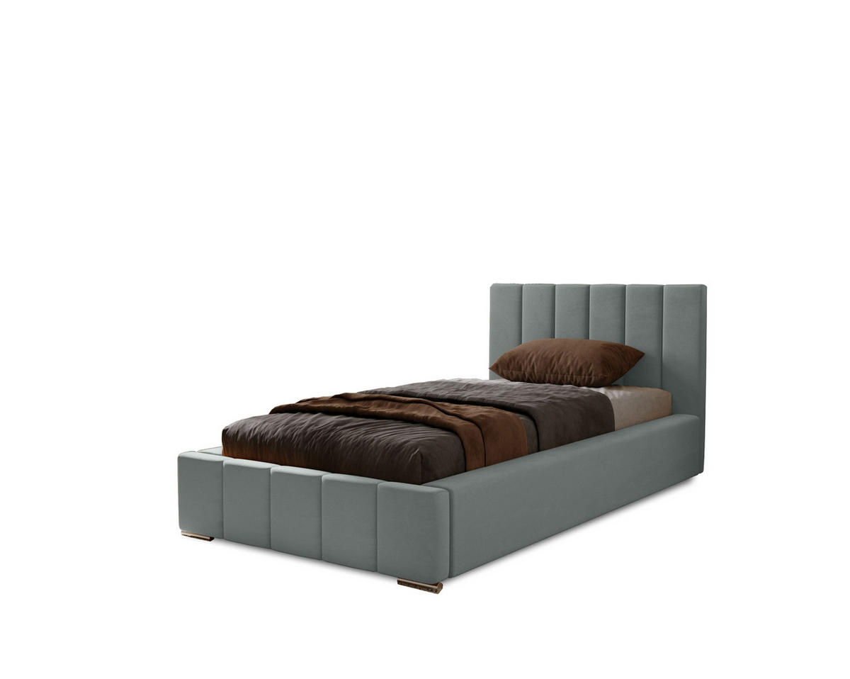 POLSTERBETT Nero 90x200 cm, Einzelbett mit Bettkasten, Lattenrost und Matratze aus Holz, Velourstoff: Dunkelgrau - Dunkelgrau, Holz/Kunststoff (90/200cm) - Marpur