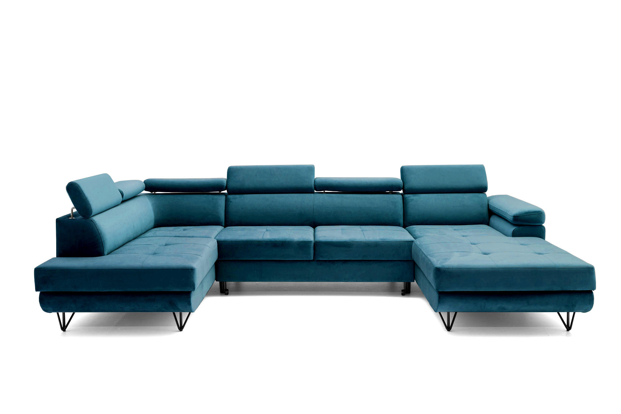 ECKSOFA U-Form JUNIOR U Links mit Schlaffunktion 128x254 Velours Smaragdgrün - Smaragdgrün/Schwarz, Holz/Textil (323/90/184cm) - Muffo